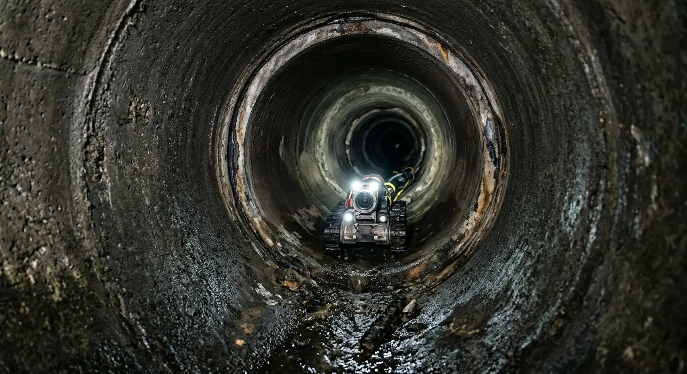 Robotic sewer camera inspecting pipe interior for Sewer Line Cleaning in Herkimer