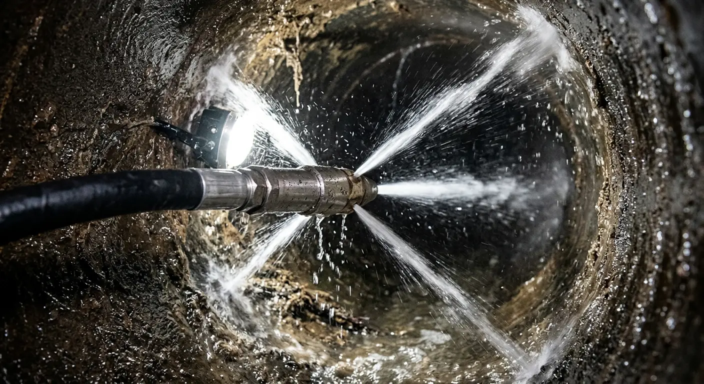 High-pressure hydro jetting nozzle cleaning sewer pipe for Storm Drain Cleaning in Herkimer